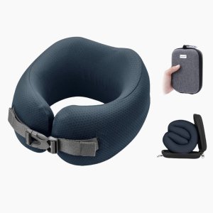 Easynap Foldable Pocket Travel Neck Pillow With Pouch Small - Midnight Navy (Dark Blue)